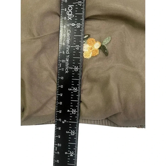 Anthropologie Fig & Flower Sz M Mesh Top Olive Brown Embroidered Floral Boho - Picture 12 of 12